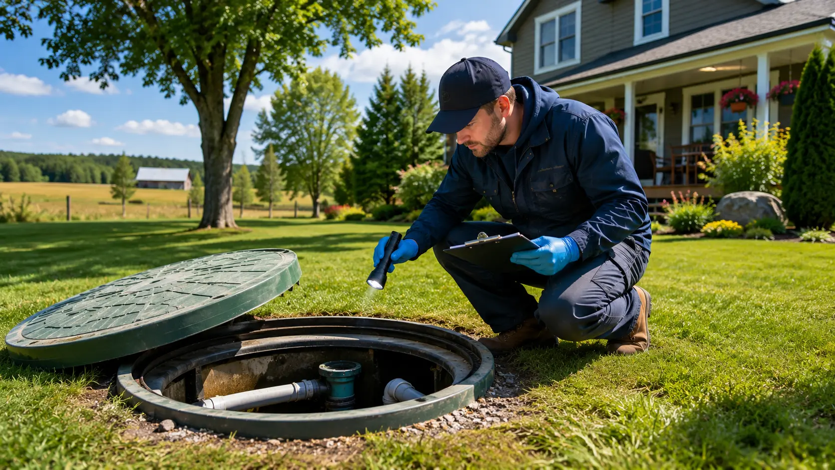 Cornwall Septic Services technician inspecting a residential septic system